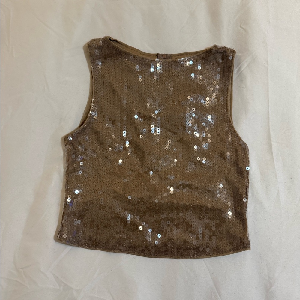 Sequin Sleeveless Top - Brown